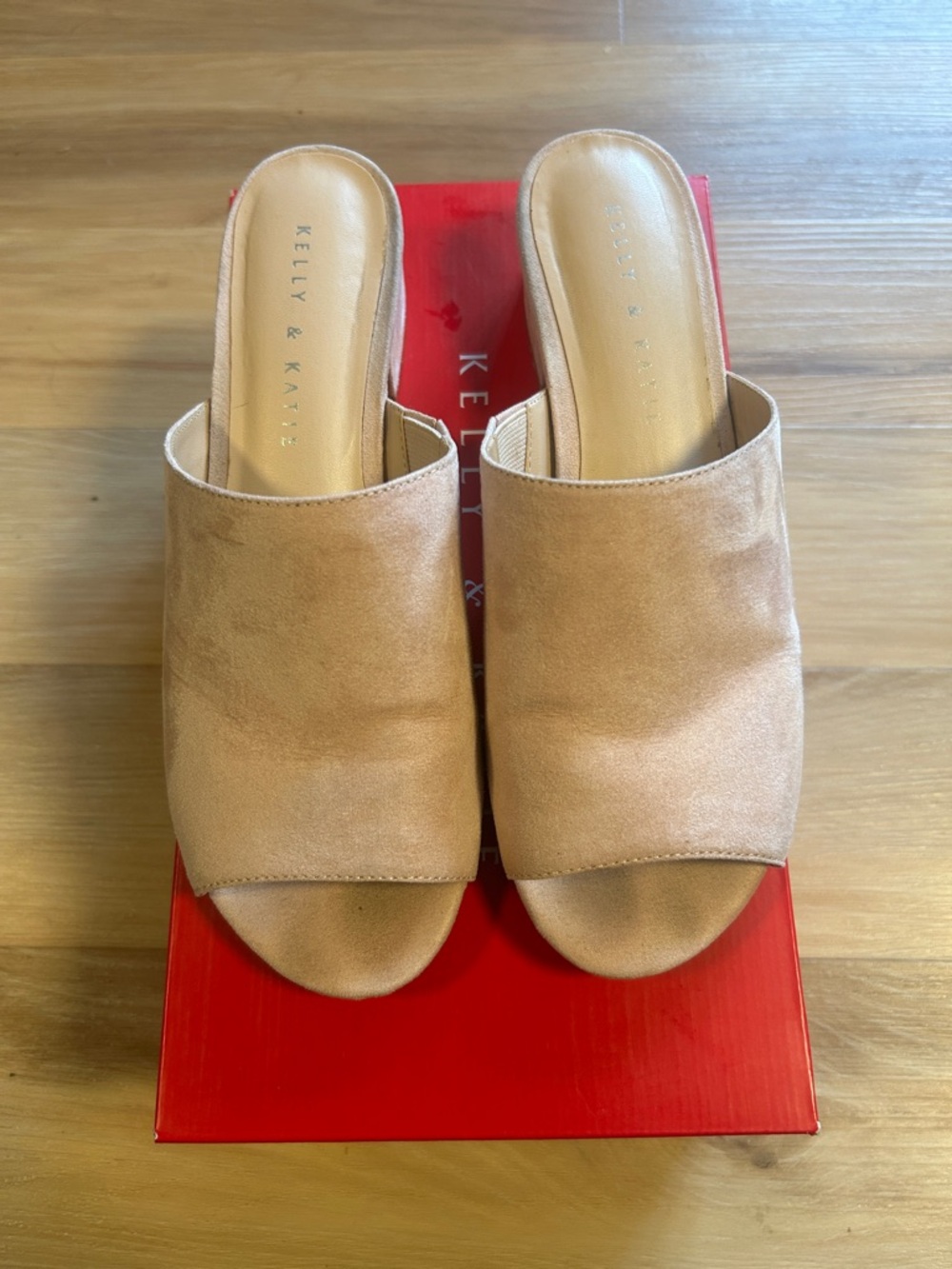 Kelly & Katie Tan Suede Open-Toe Slide Mules